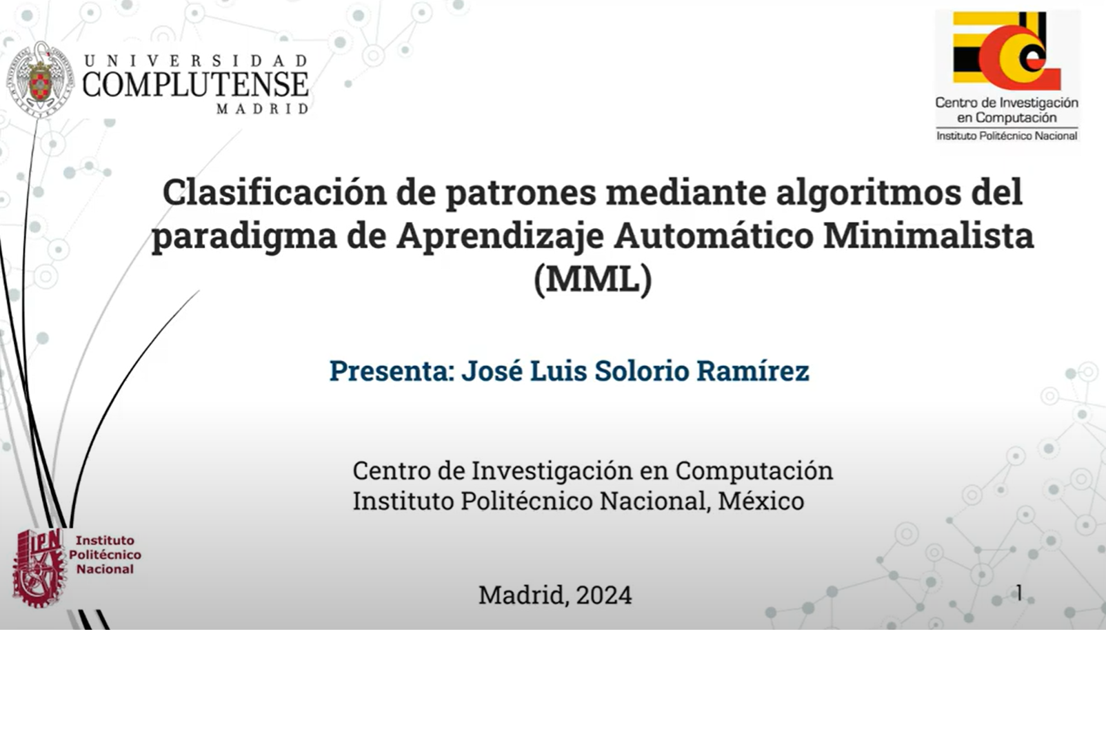 Clasificación Inteligente de Patrones mediante algoritmos de Aprendizaje Automático Minimalista - Jose Luis Solorio Ramirez